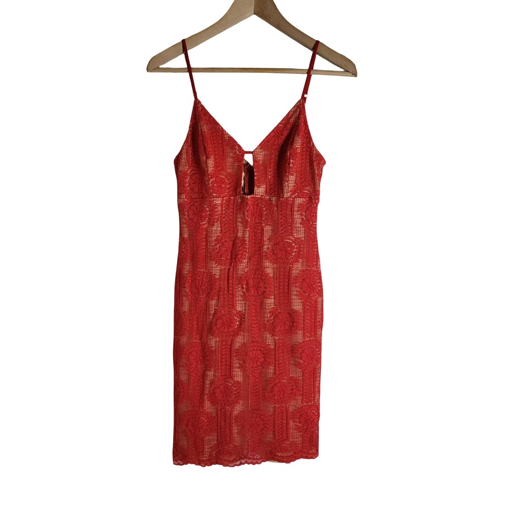 Lulus Red Floral Lace Bodycon Dress Adjustable Straps Size S Romantic Sirencore
